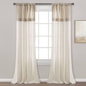 Lush Decor - 84"x40" Farmhouse Faux Linen Colorblock Pleated Wi Beige